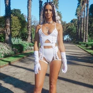 Tibbs and Bones Bodysuit. White rave bodysuit